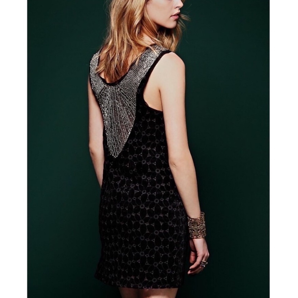 Free People Danced To Pieces Beaded Back Velvet Mini Dress
